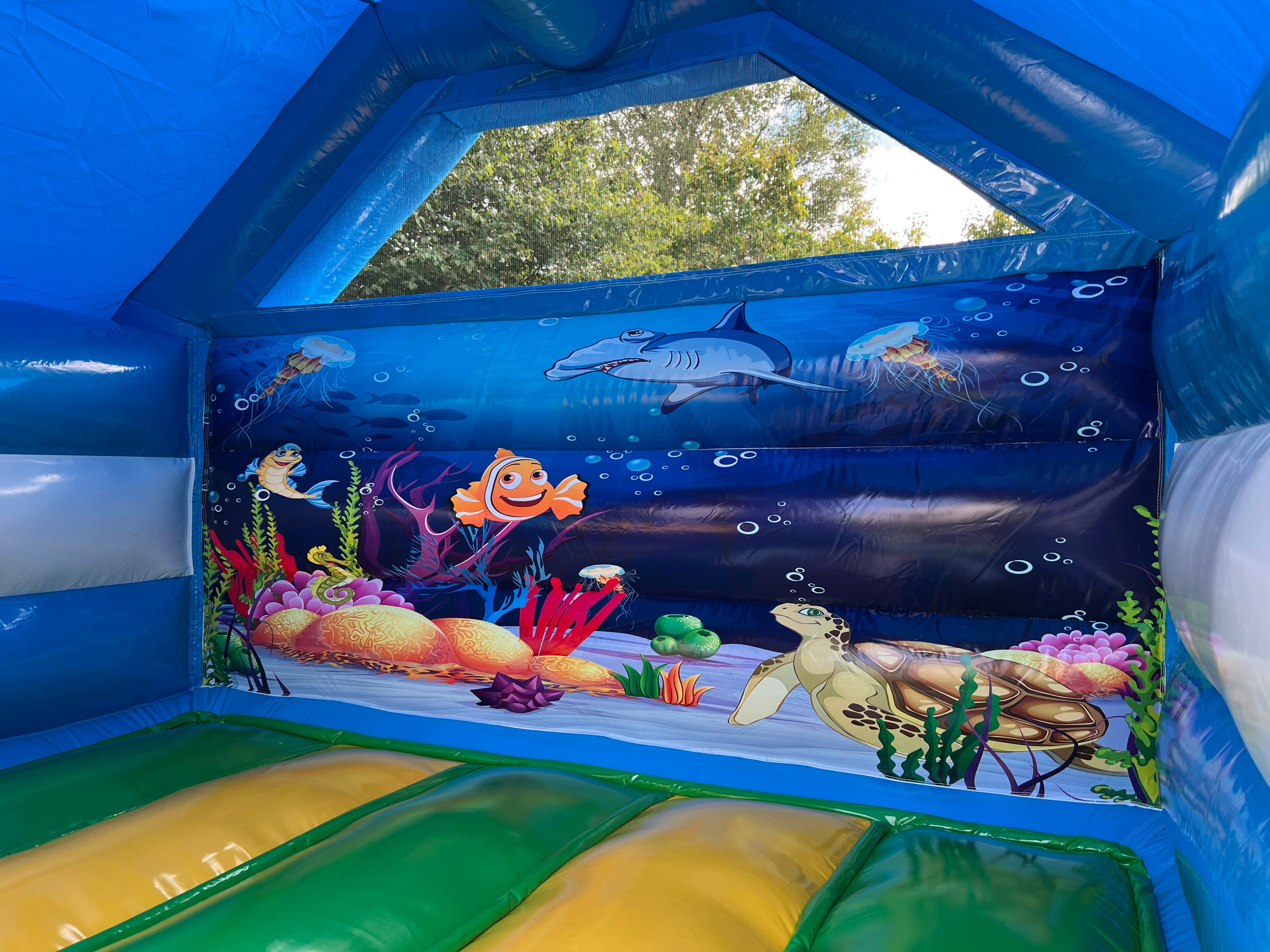 Hüpfburg Seaworld mit Rutsche mieten in München – Unterwasserwelt-Design – 3