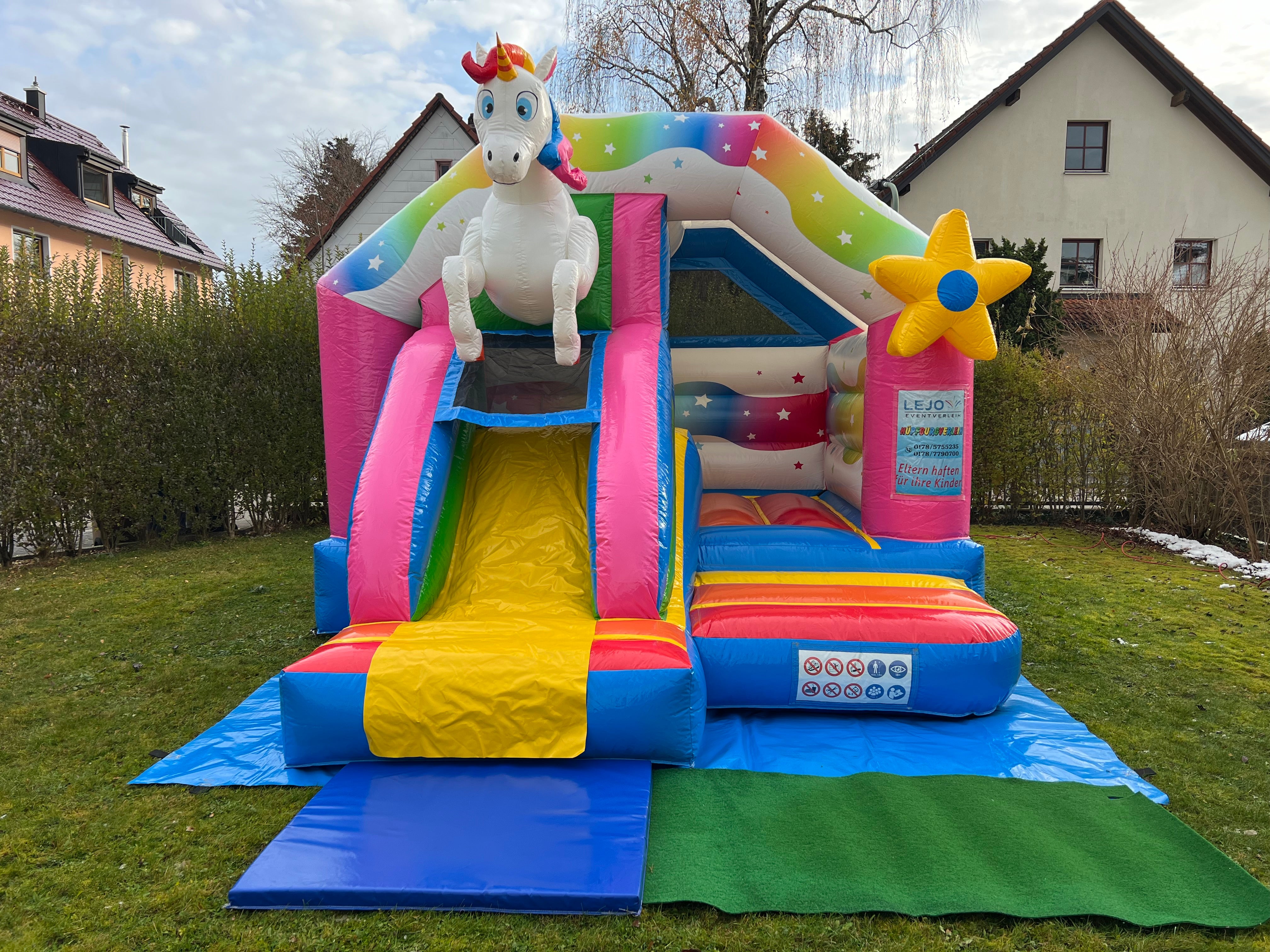 Hüpfburg Einhorn mit Rutsche mieten München – Kindergeburtstag – 2