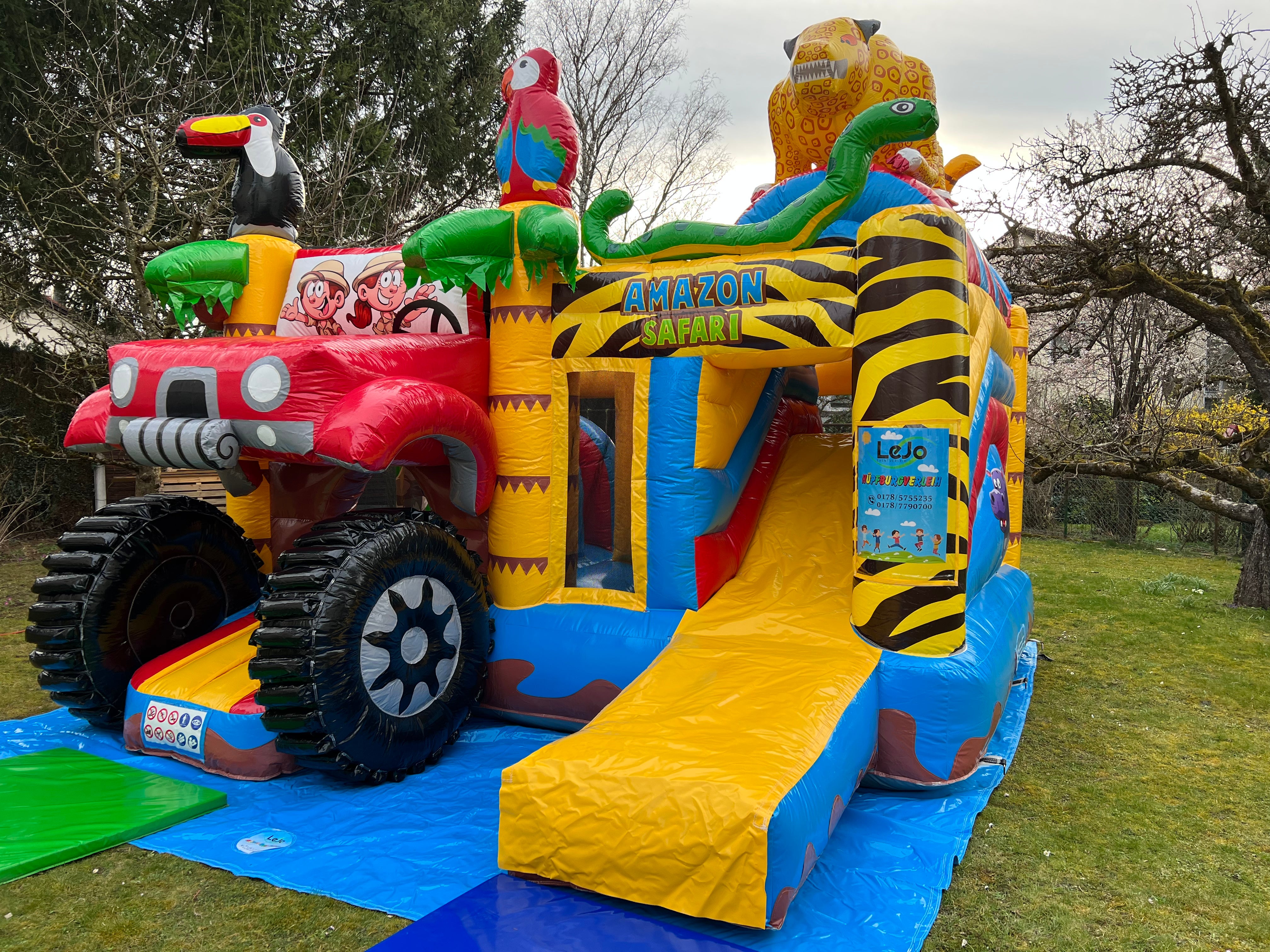 Hüpfburg Safari Multiplay mit Rutsche mieten München – Tier-Design – 3