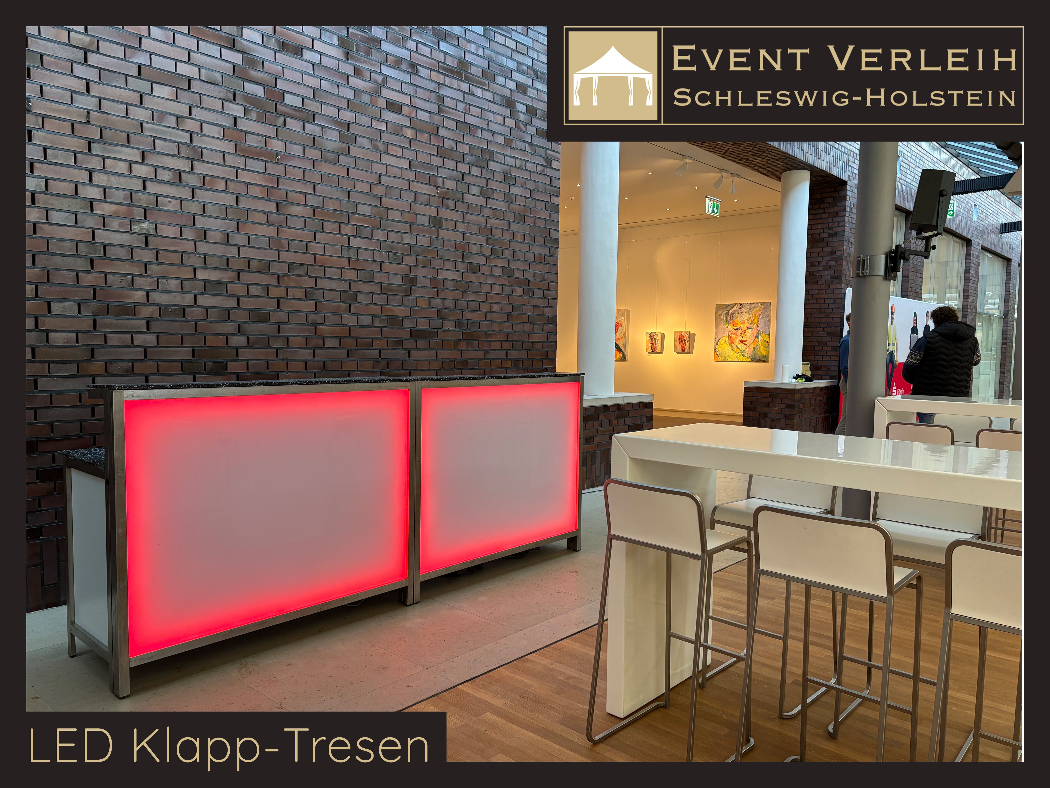 LED-Klapp-Tresen & Theke mieten – beleuchtete Bartheke aus Edelstahl mit Farbwechsel