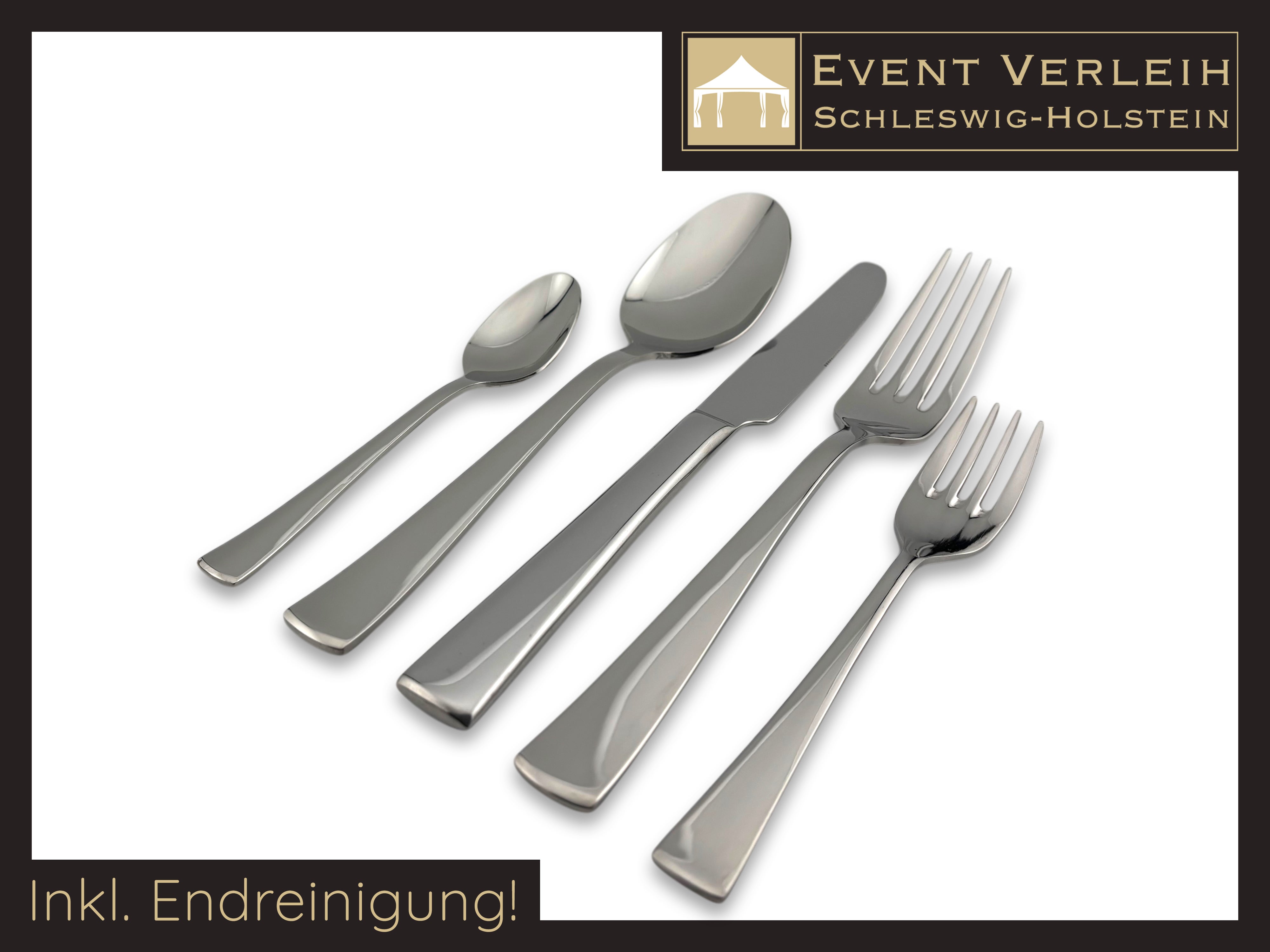 Tafelbesteck mieten – hochpoliertes Edelstahlbesteck in Silberoptik für Events