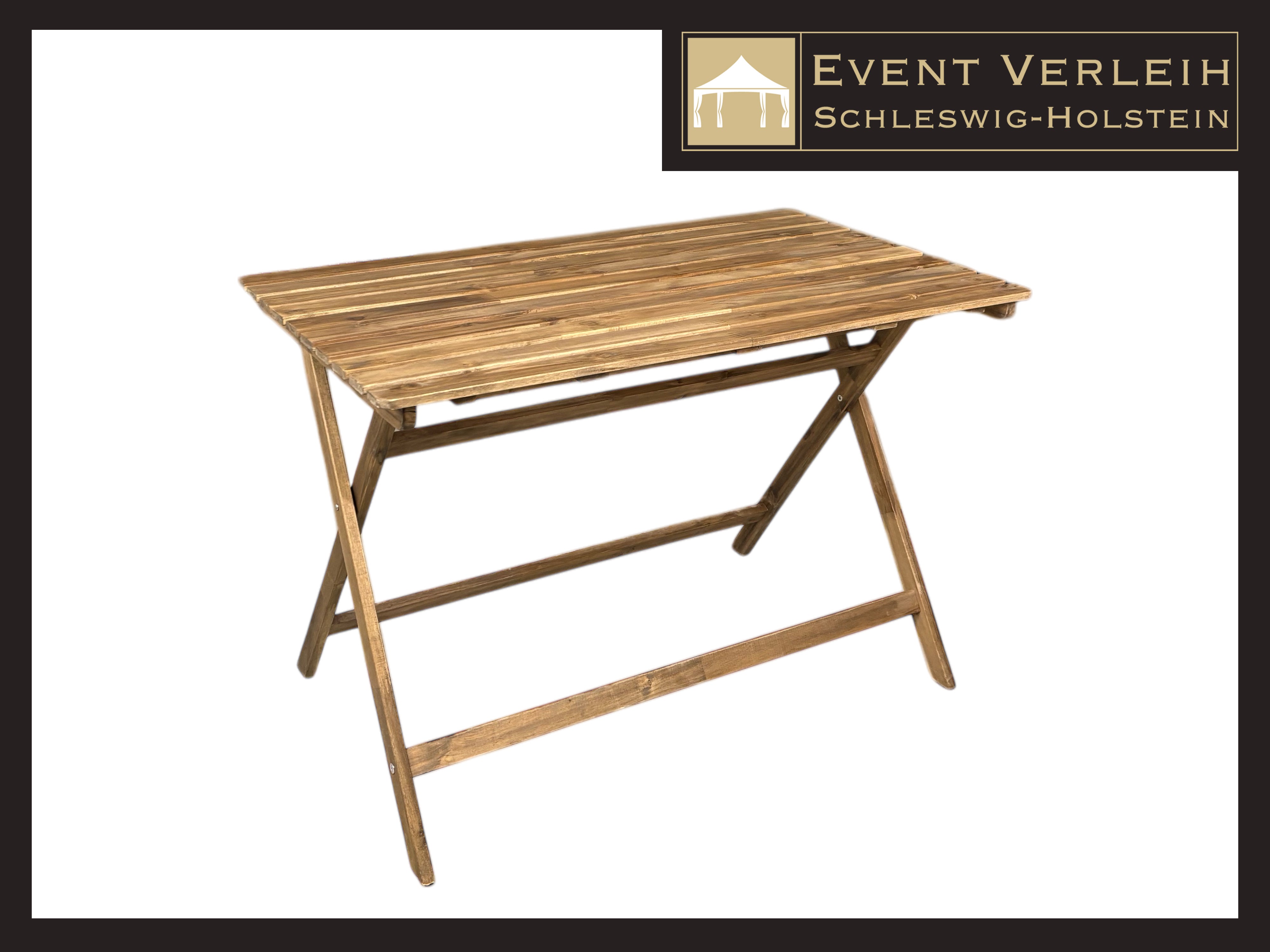 Sitzgruppe Akazienholz mieten – rustikale Gartenmöbel & Holzklappstühle für Events – 3