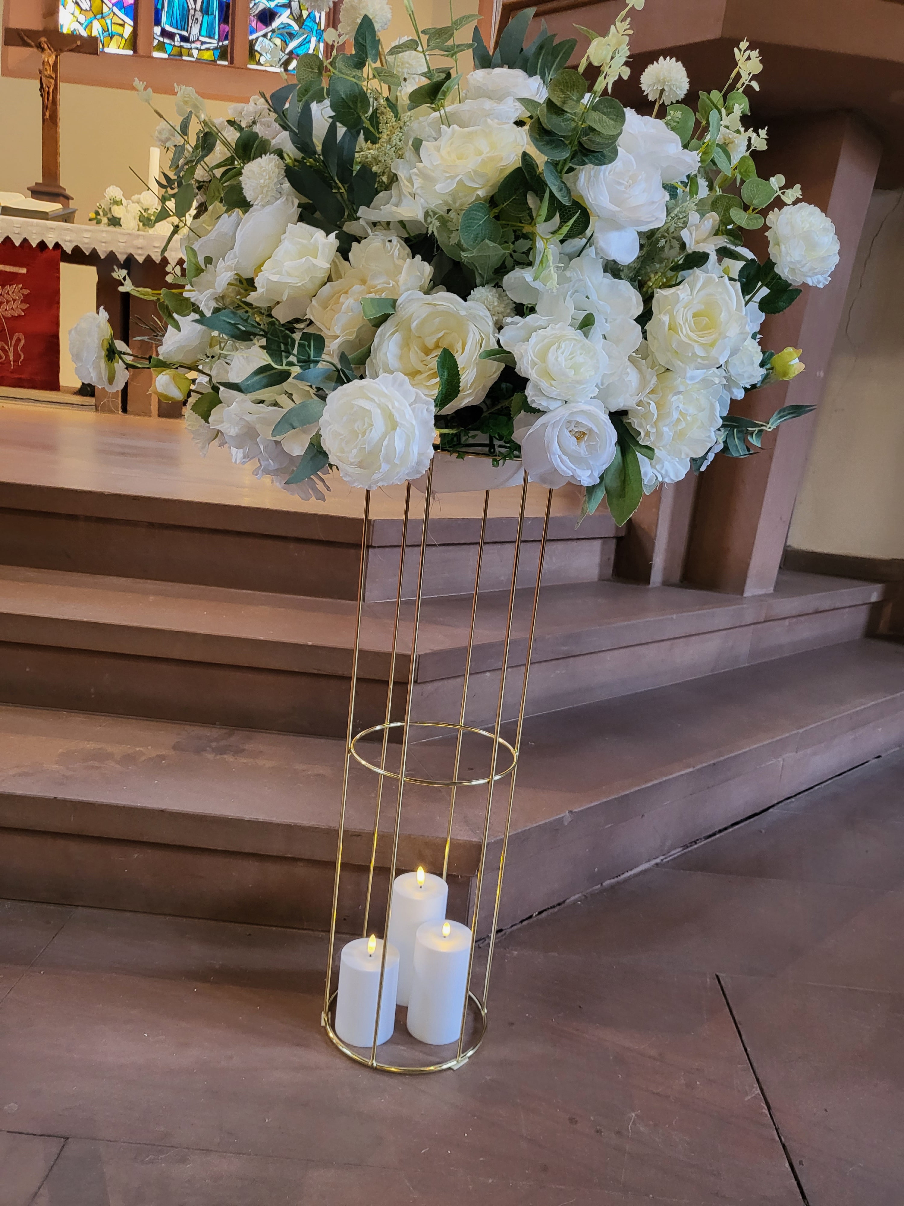 Blumenkugel mieten – 70 cm Deko-Kugel in Weiß-Grün für Tisch & Boden – 3
