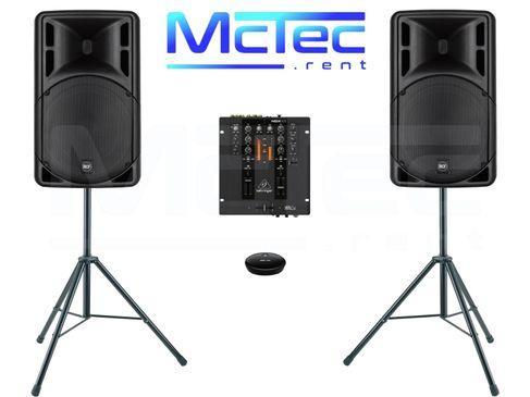Musikanlage mieten Größe M – 2x RCF 12" Lautsprecher mit Bluetooth & Mischpult (bis 70 Gäste)
