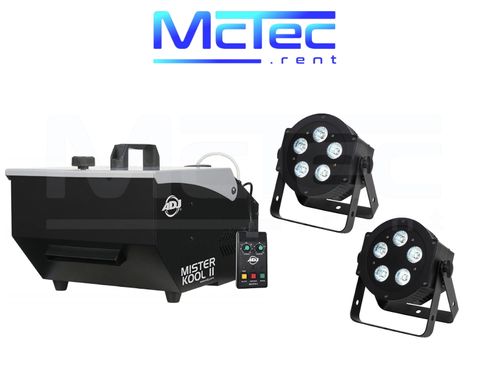 LED Lichtset mieten – 2x ADJ HEX LED Scheinwerfer & Bodennebelmaschine für Partys bis 40 Gäste