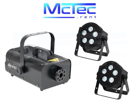 LED Lichtanlage mieten – 2x ADJ HEX LED Scheinwerfer & Nebelmaschine für Partys bis 40 Gäste