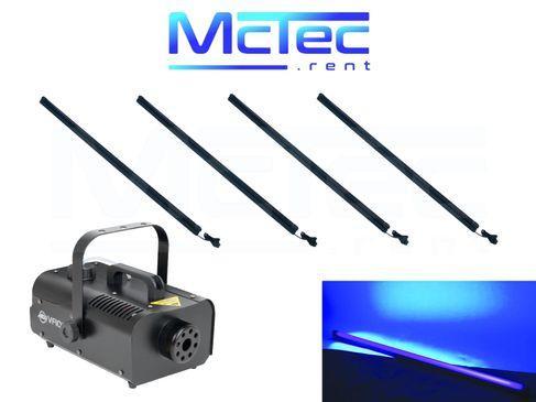UV-Licht & Schwarzlicht mieten – 4x Eurolite UV-Röhre 120 cm mit Nebelmaschine (bis 40 Gäste)