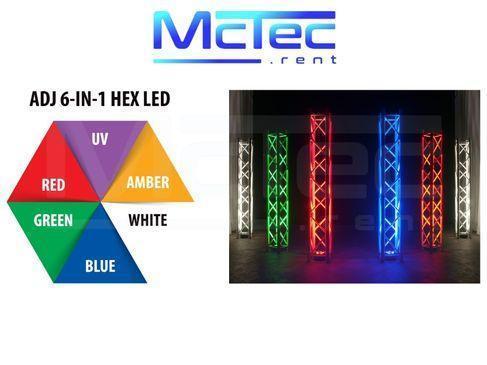 LED Lichtset mieten – 2x ADJ HEX LED Scheinwerfer & Seifenblasenmaschine (bis 40 Gäste) – 4