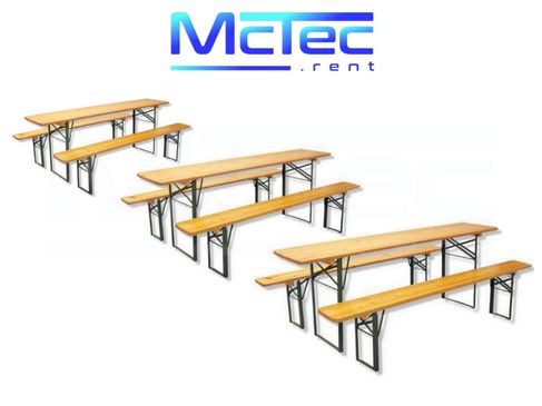 Festzeltgarnitur mieten – 3er-Set Biertisch & Bierbänke (220 cm) für bis zu 24 Personen – 3