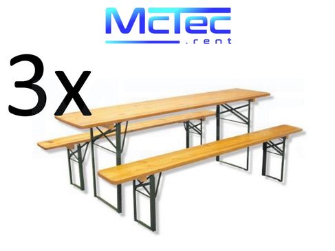 Festzeltgarnitur mieten – 3er-Set Biertisch & Bierbänke (220 cm) für bis zu 24 Personen – 4