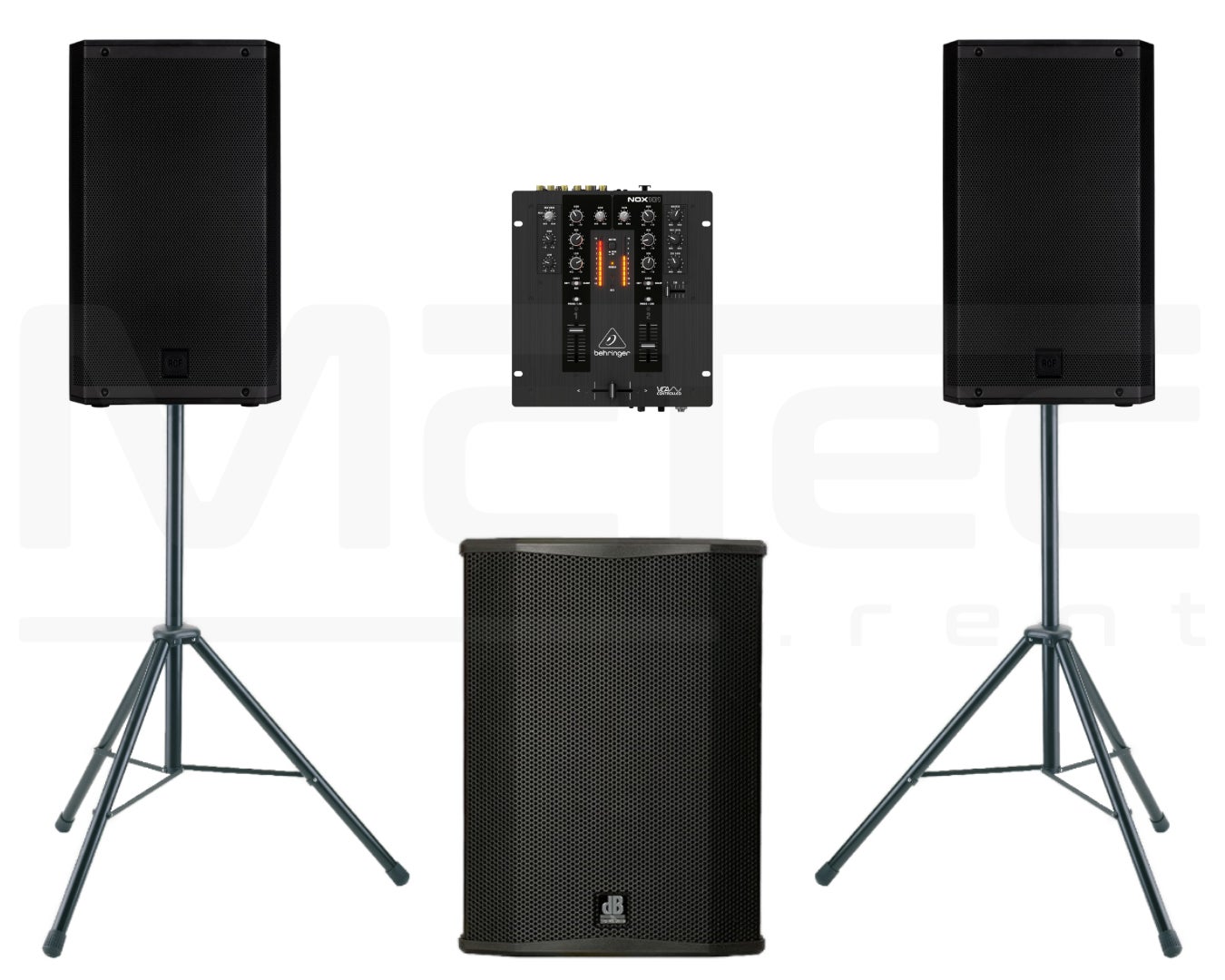 Musikanlage mieten bis 200 Gäste – 2x RCF 12" Lautsprecher, 18" Subwoofer & Bluetooth