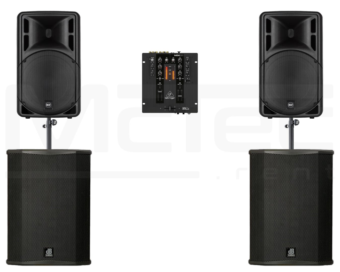 Musikanlage mieten bis 250 Gäste – 2x RCF 12" Lautsprecher, 2x 18" Subwoofer & Bluetooth