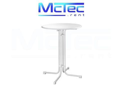 Stehtisch mieten – 2x Bistrotisch 110 cm, weiß, klappbar & wetterfest (TÜV) – 2