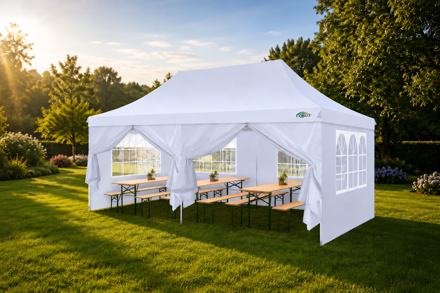 Faltpavillon 3x6 m mieten – weiß, wetterfest, flexibel kombinierbar