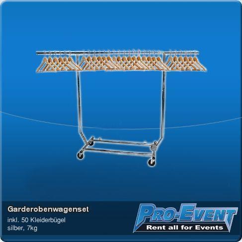 Garderobenwagen-Set mieten – Kleiderwagen inkl. 40 Holzbügel, verchromt