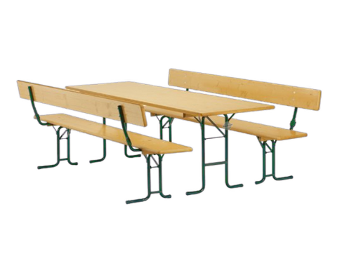 Bierzeltgarnitur Gala mieten – Tisch + 2 Bänke mit Lehne, 50 cm