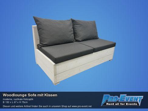 Woodlounge Sofa mit Kissen mieten – Bauholz-Lounge, weiß, rustikal