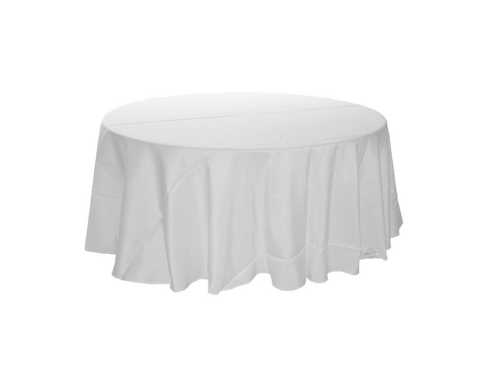 Banketttischdecke mieten – rund 240 cm, Damast, 100% Baumwolle, weiß