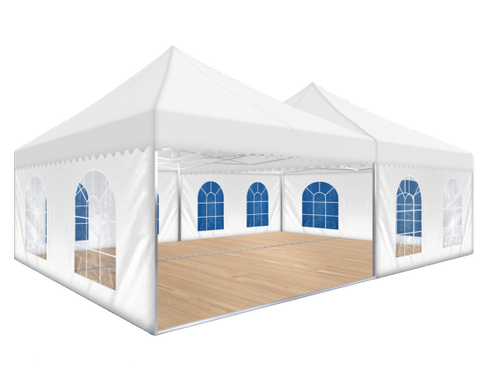 Faltzelt 5 x 10 m mieten – 50 m² Set aus 2 Zelten inkl. Holzboden