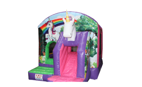 Hüpfburg Einhorn klein mieten – 3,9 x 2,8 m mit Rutsche & Dach – 4