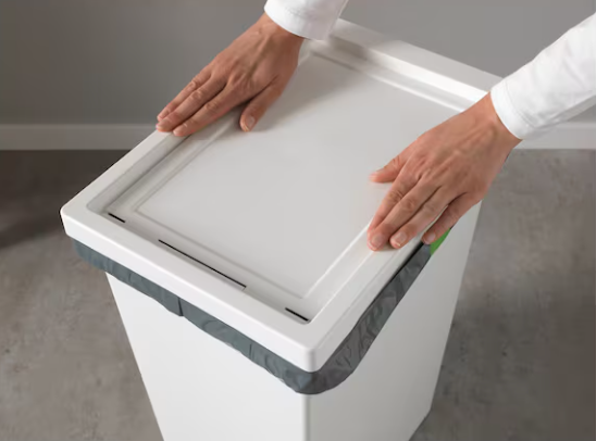 Abfalleimer weiß mit Deckel mieten – 42 L Standard-Eimer für Feste