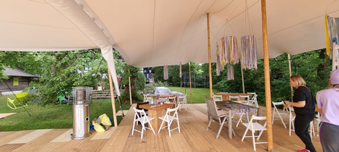 Stretchzelt beige 10 x 15 m mieten – regendichtes Eventzelt für Gala & Outdoor – 3