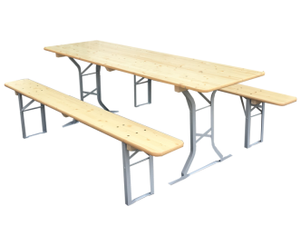 Festzeltgarnitur 70 cm mieten – robuste Bierzeltgarnitur (Tisch + 2 Bänke)