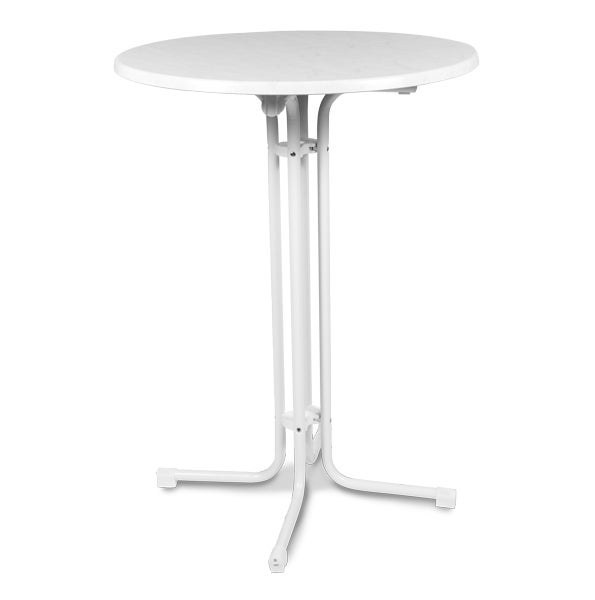 Stehtisch JOHN weiß Ø 80 cm mieten – klappbarer Stehtisch mit 4-Fuß-System