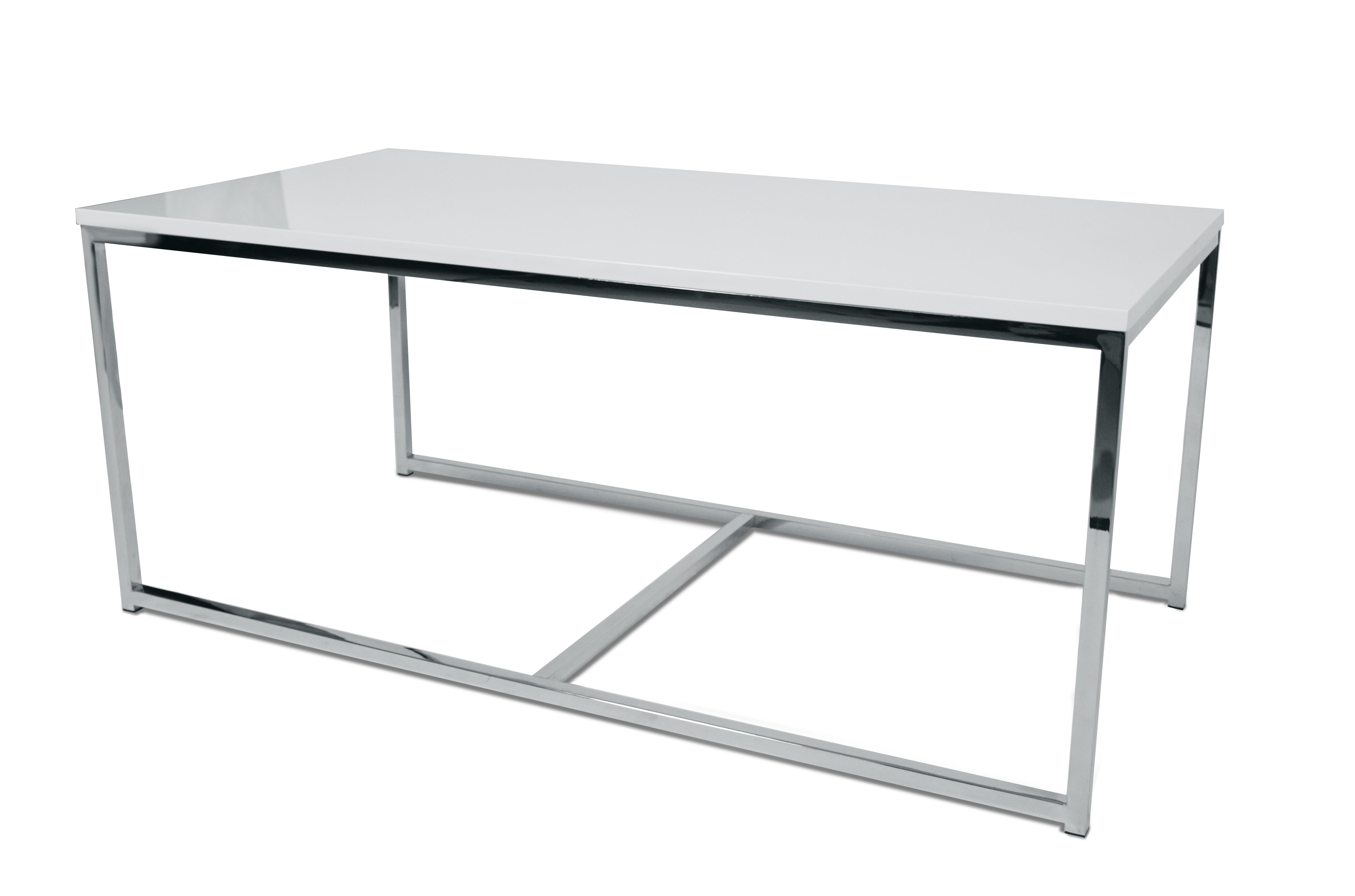 Couchtisch PIK Dame mieten – Loungetisch weiß, Edelstahlfuß, 120x50x60 cm