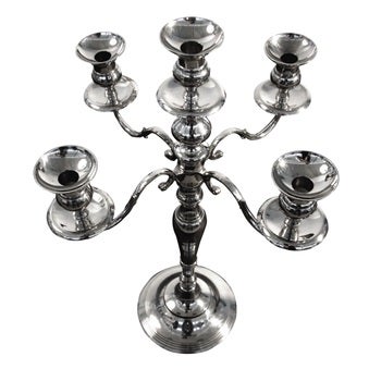Silberleuchter mieten – 5-armig, 35 cm, elegante Tischdeko