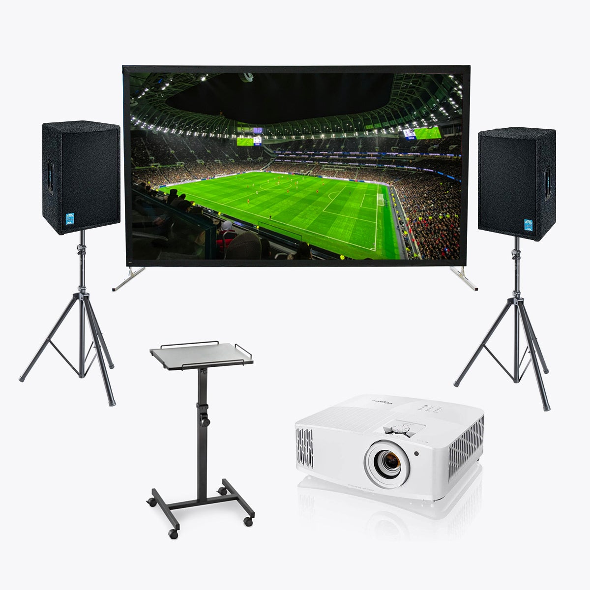 Public Viewing Paket groß mieten – Beamer OPTOMA UHD55 & 405 cm Leinwand