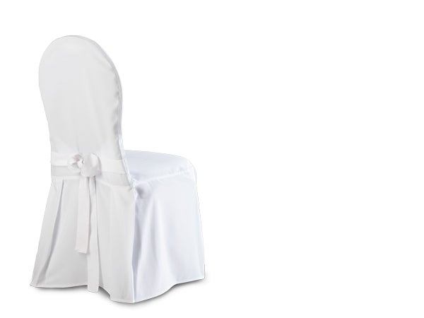 Stuhlhusse SARA weiß mieten – stilvolle Husse mit Schleife