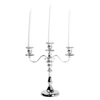 Silberleuchter mieten – 3-armig, 35 cm, elegante Tischdeko