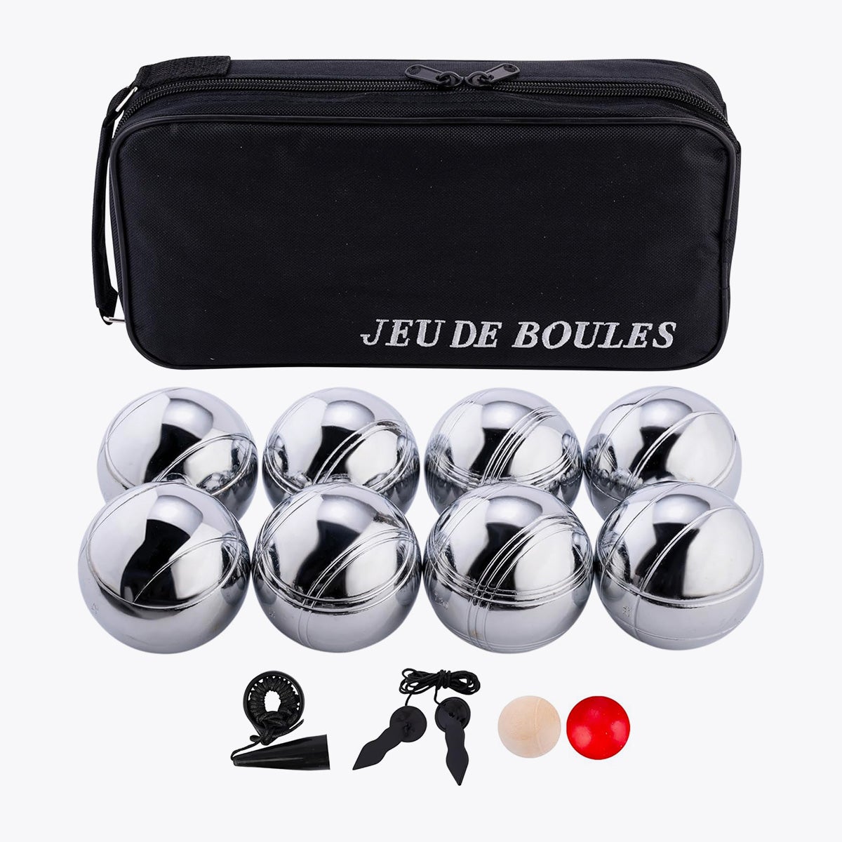 Boule Spiel-Set mieten – 8 Metallkugeln inkl. Zielkugel & Tragetasche