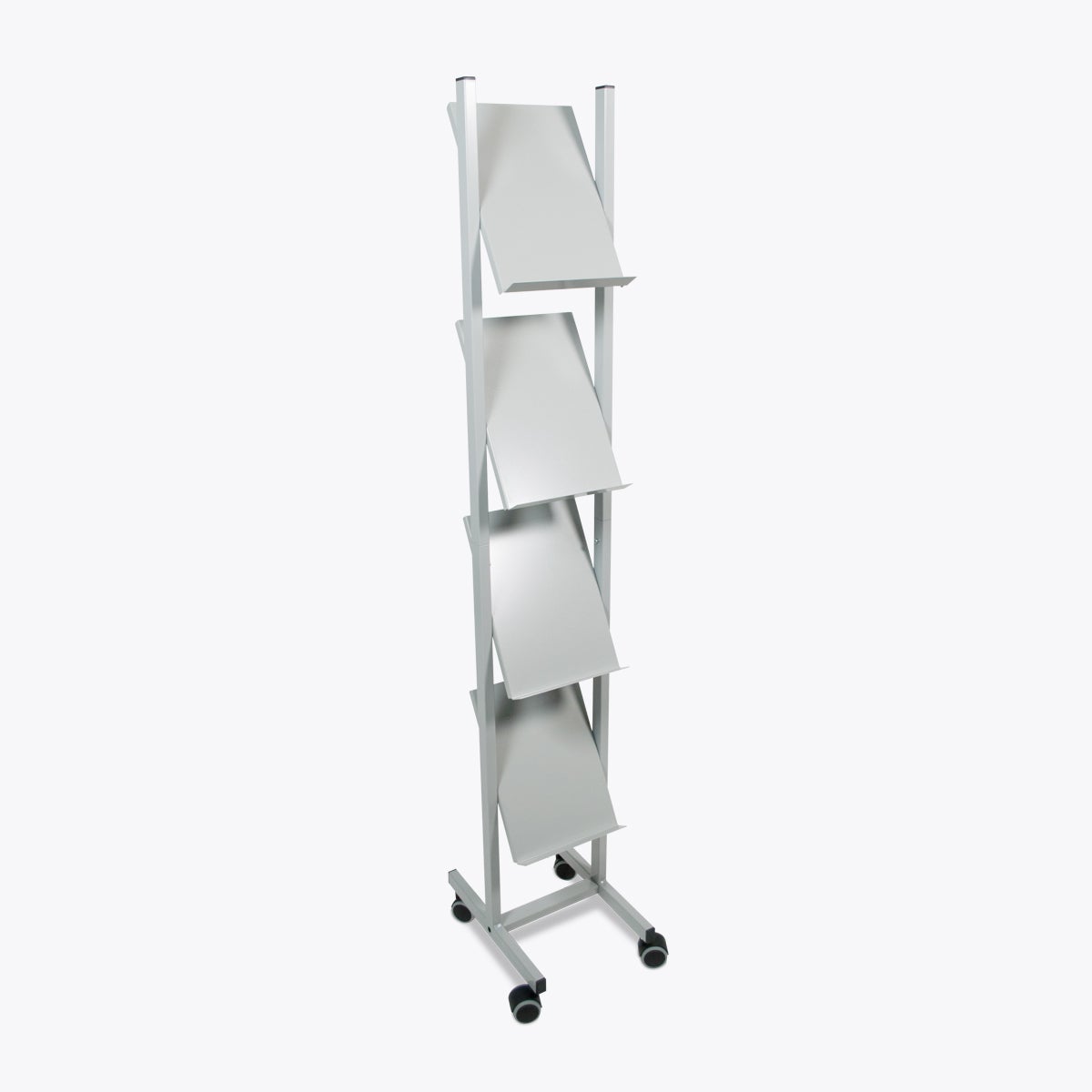 Helit Prospektregal mieten – mobiles Flyer-Regal mit 4 DIN-A4-Fächern