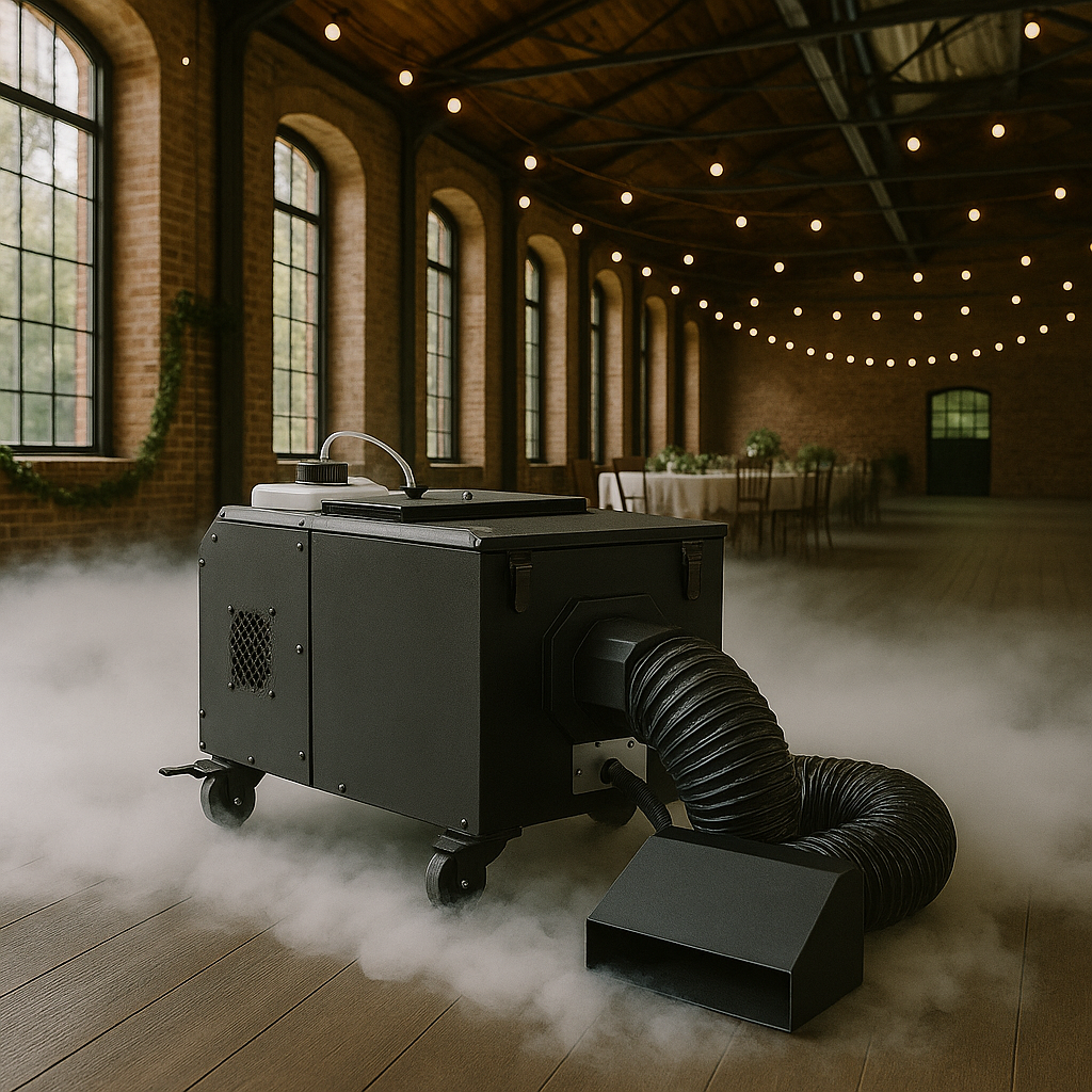 Bodennebelmaschine mieten – 1000 W Low-Fog, DMX, ohne Trockeneis