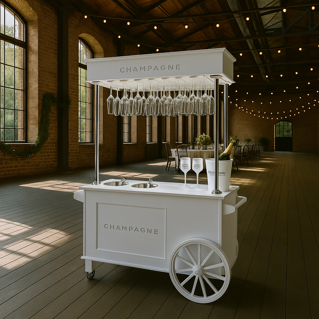 Champagnerwagen mieten – eleganter Sektwagen inkl. Gläser für Hochzeit & Event