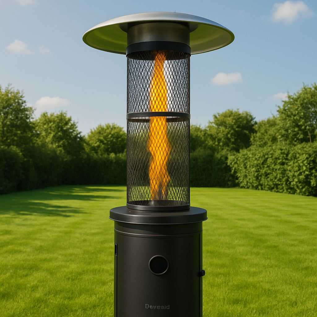 Terrassenheizstrahler mieten – Gas, Edelstahl mit sichtbarer Flamme