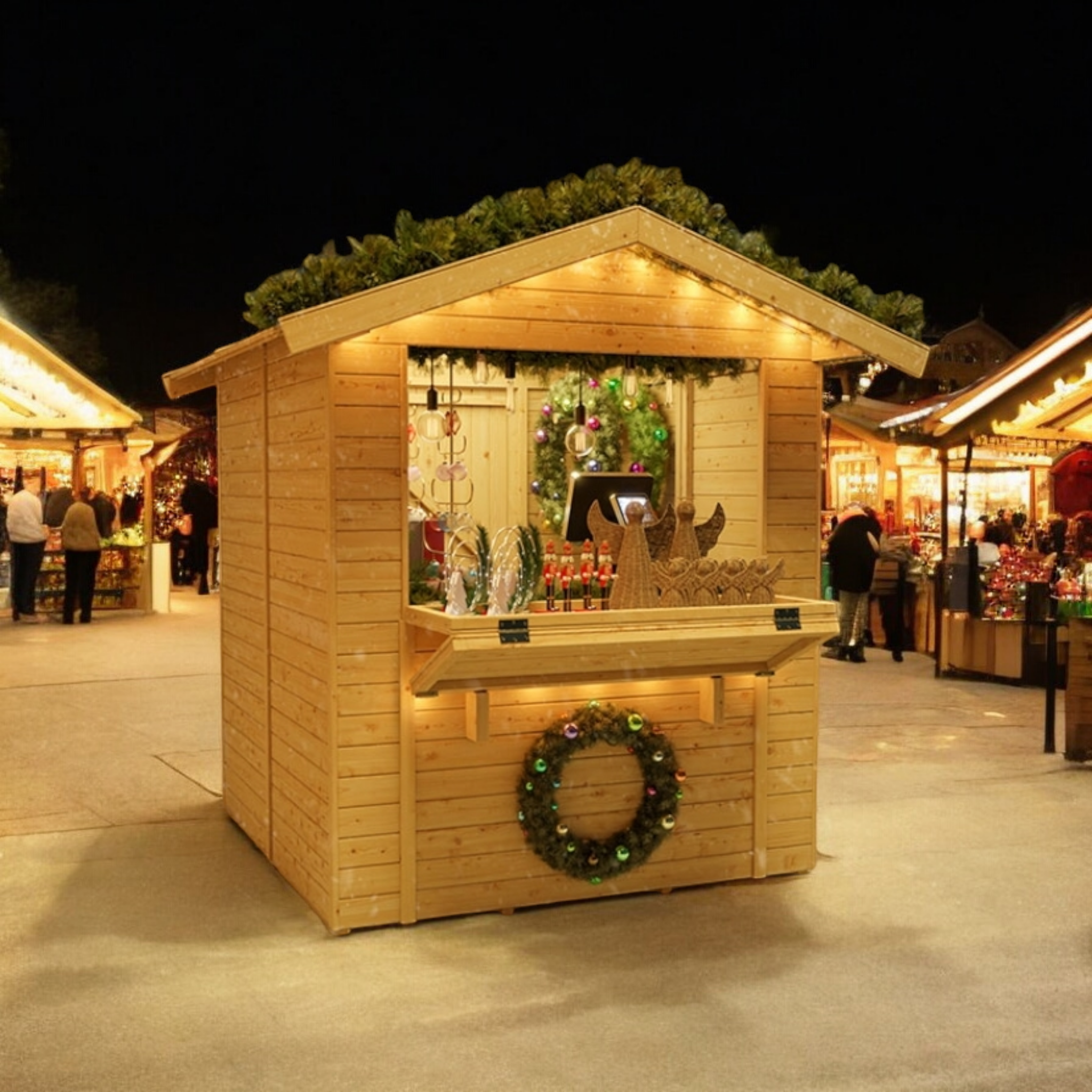 Glühweinstand mieten – mobile Glühweinhütte aus Holz für Weihnachtsmärkte & Winterevents