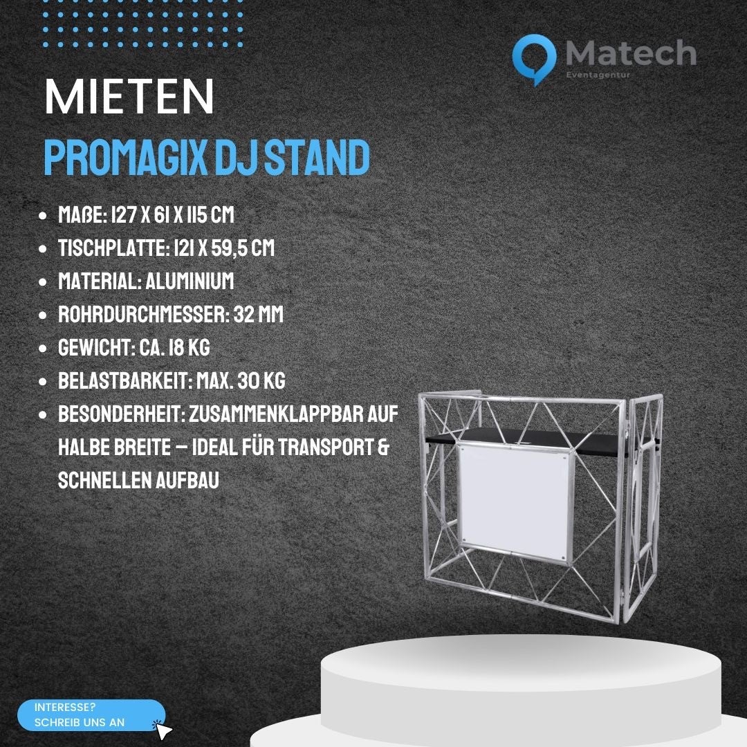 DJ-Tisch faltbar mieten – PROmagiX Aluminium DJ-Stand, klappbar & leicht