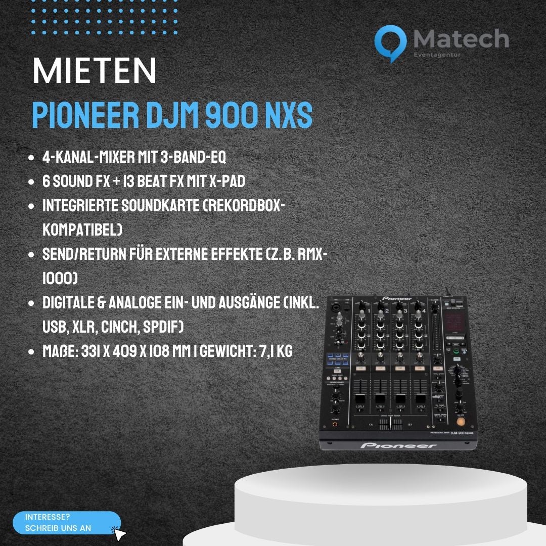 Pioneer DJM-900 NXS mieten – 4-Kanal Clubmixer mit Beat FX & Soundkarte