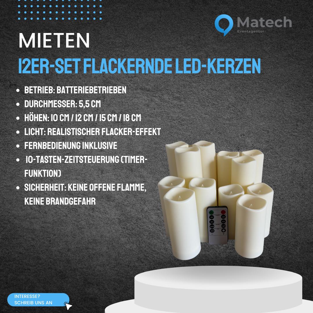 100x LED Kerzen mieten – flammenlose Deko-Kerzen mit Flacker-Effekt & Fernbedienung