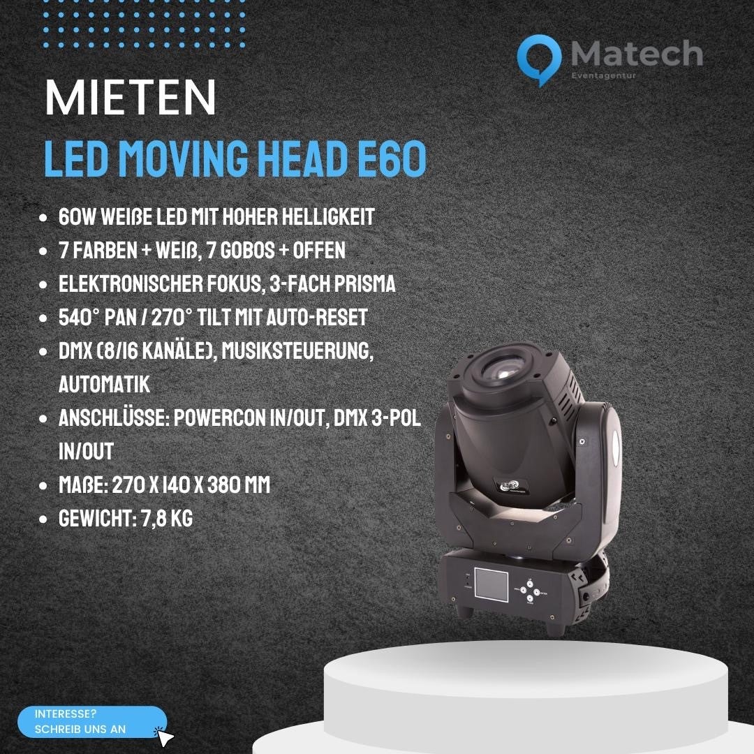 ETEC LED Moving Head E60 mieten – 60W LED Moving Head Spot für Events & Clubs