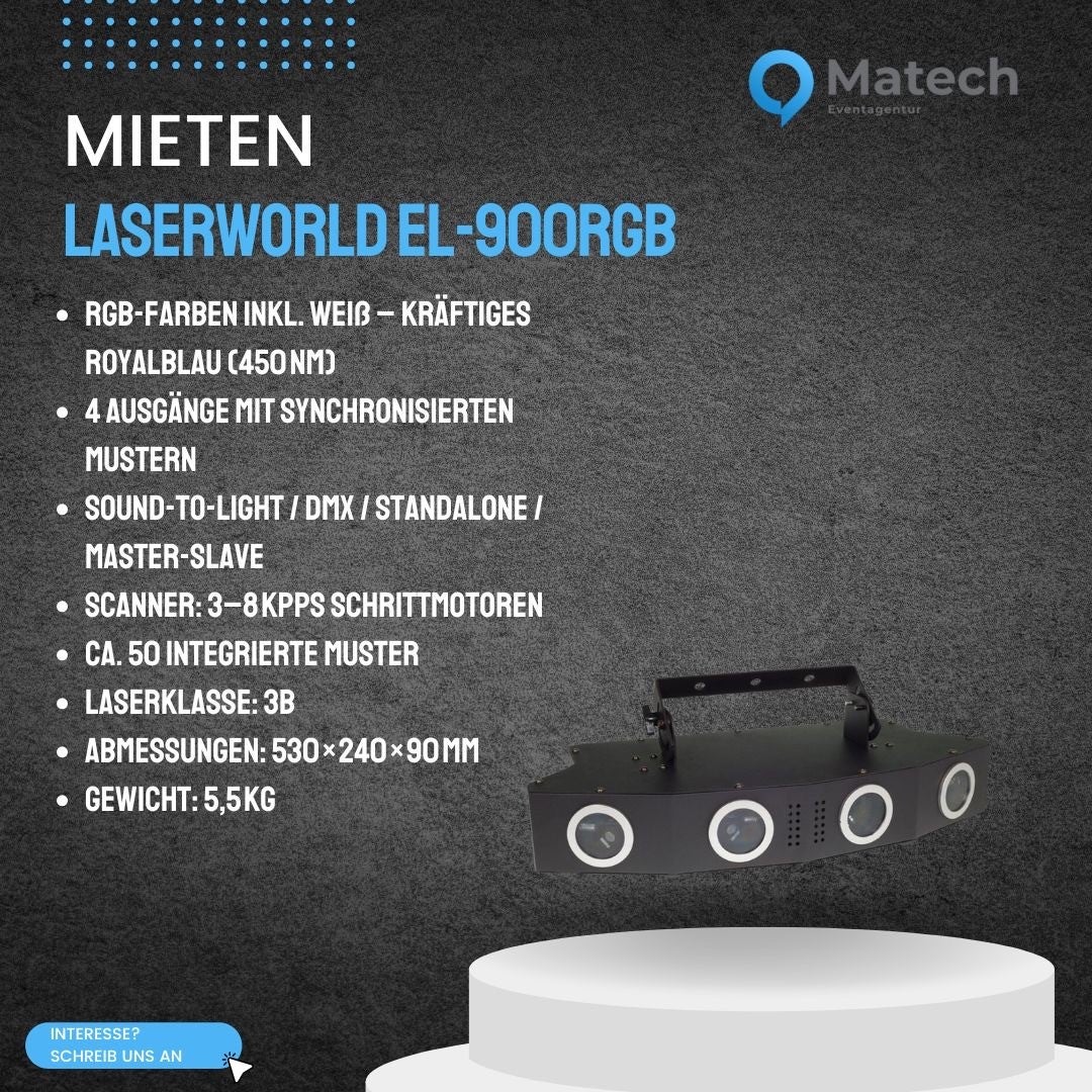 Laserworld EL-900RGB mieten – 4-fach RGB Showlaser für Partys & Clubs