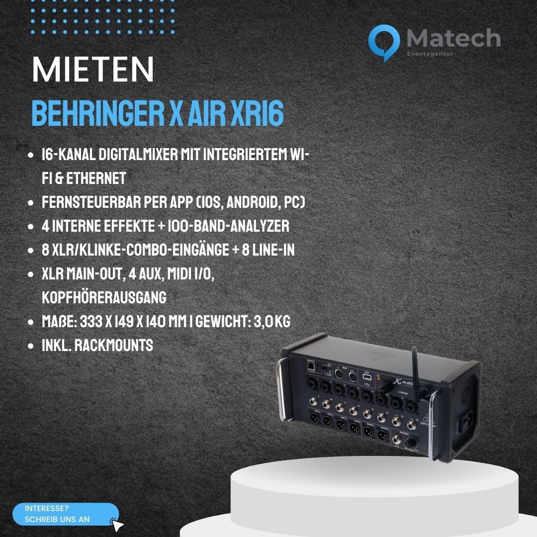 Behringer X Air XR16 mieten – kompakter 16-Kanal Digitalmixer mit App-Steuerung