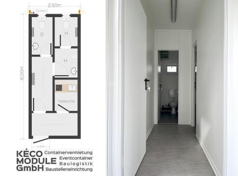Büroversorger mieten | Container mit WC Damen/Herren & Teeküche 16/20 Fuß
