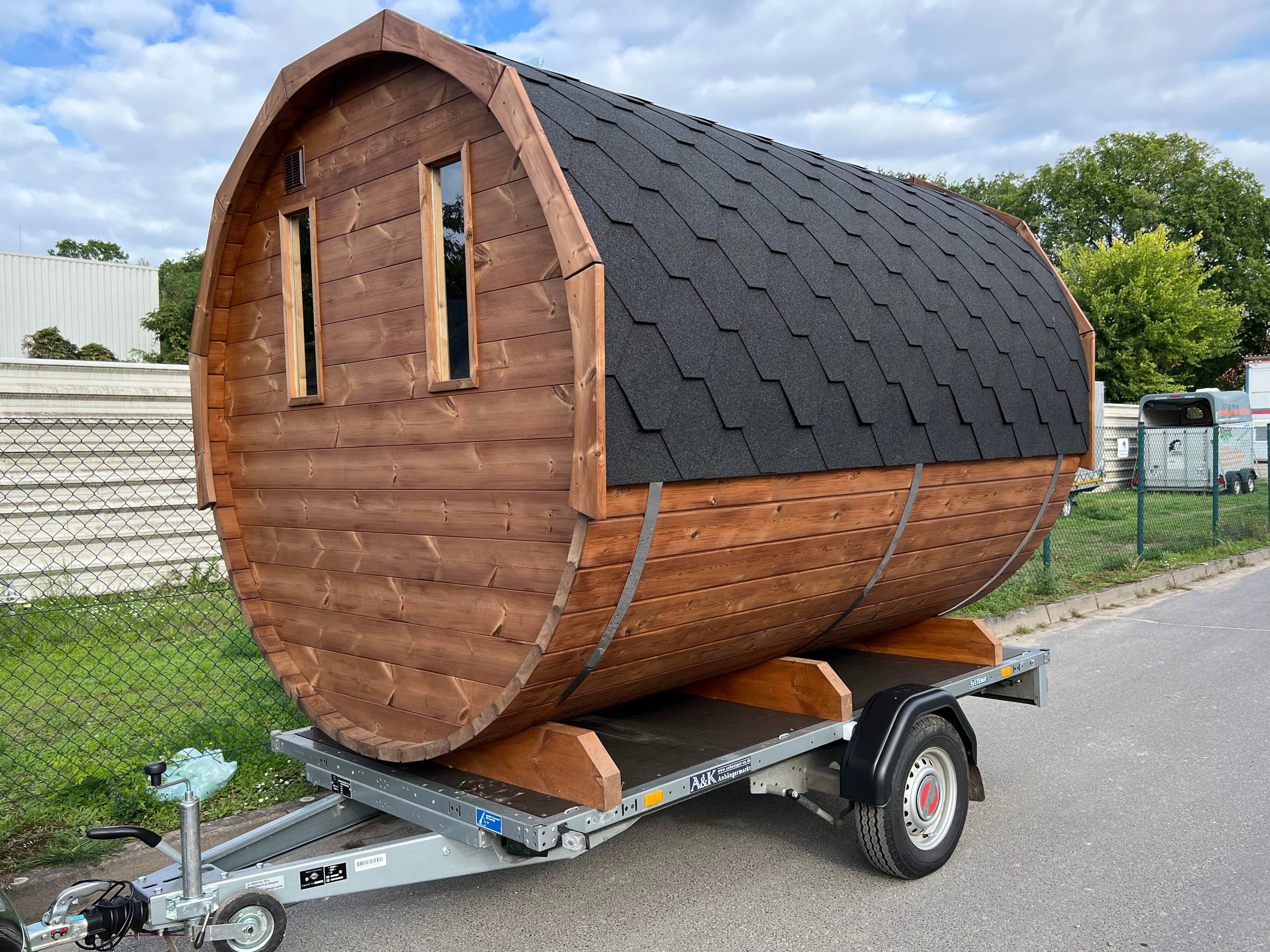 Mobile Fasssauna mieten – 3m Fasssauna mit Holzofen & Vorraum | Wellness to go – 2