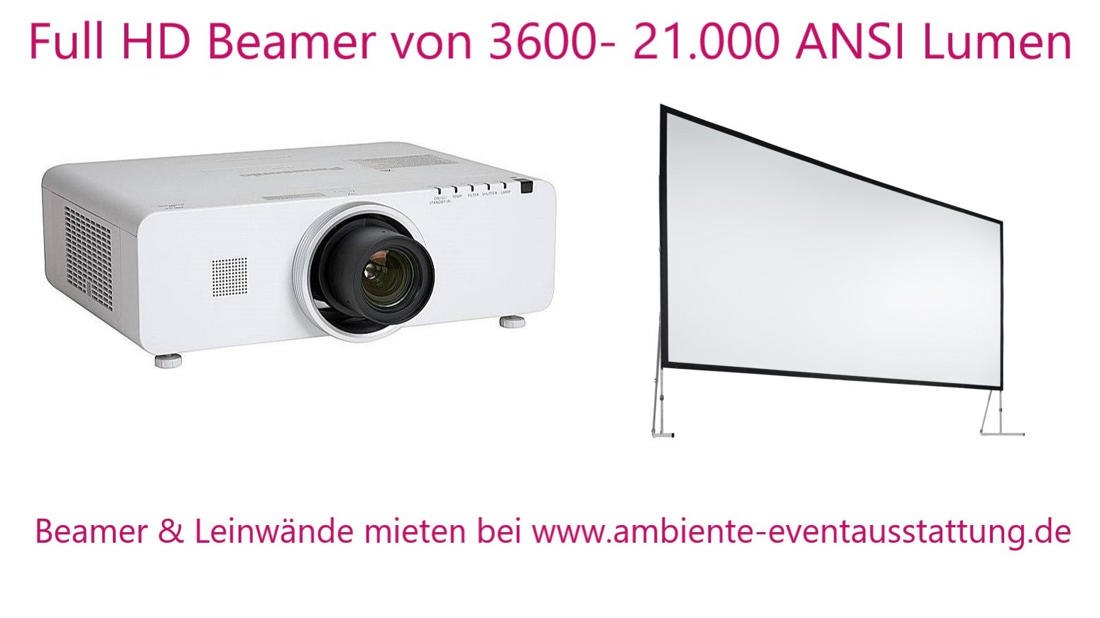 Beamer mieten – Full-HD Projektor, Leinwand, Funkmikrofon & Flipchart