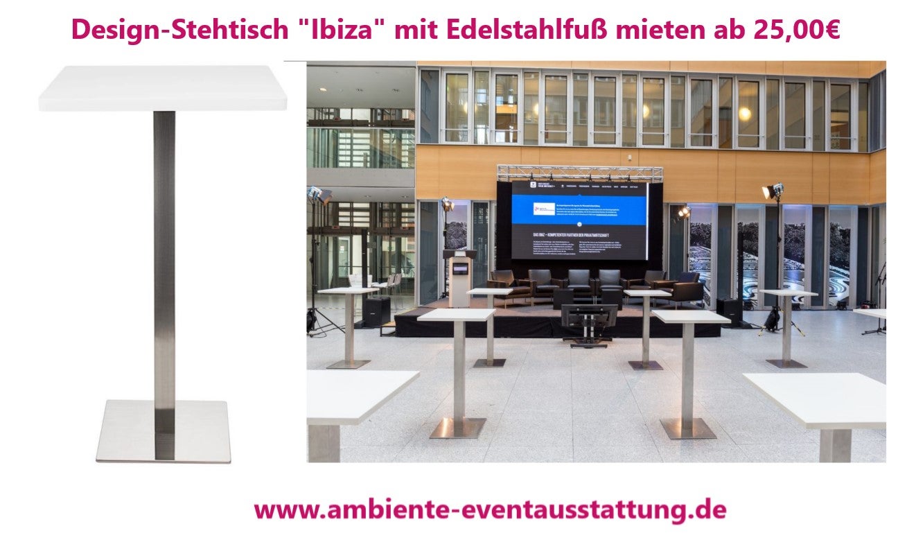 Stehtisch mieten – Bistrotisch & Design-Stehtisch mit Husse, LED-Akku-Stehtisch – 3