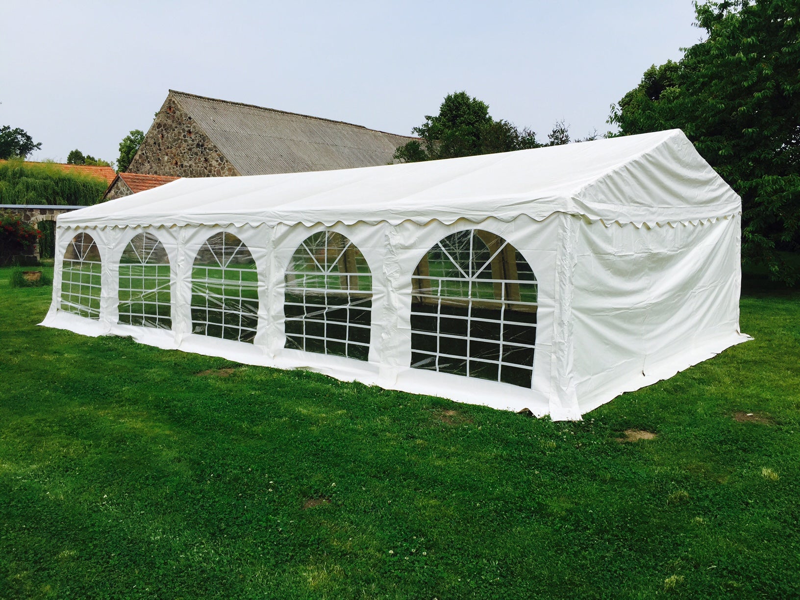 Partyzelt 5x10 m & Festzelt 6x12 m mieten – Falt-Pavillon 3x6 m, weiß, wasserdicht